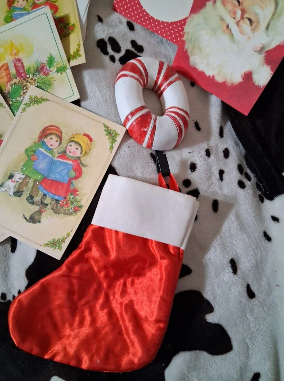 Christmas Greeting Card Set with Red Velvet Stocking